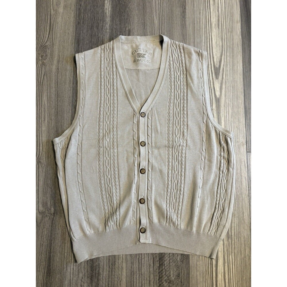 Cutter & Buck Mens Size Large Pina Cotton Sweater Vest Sleeveless Golf Button Up